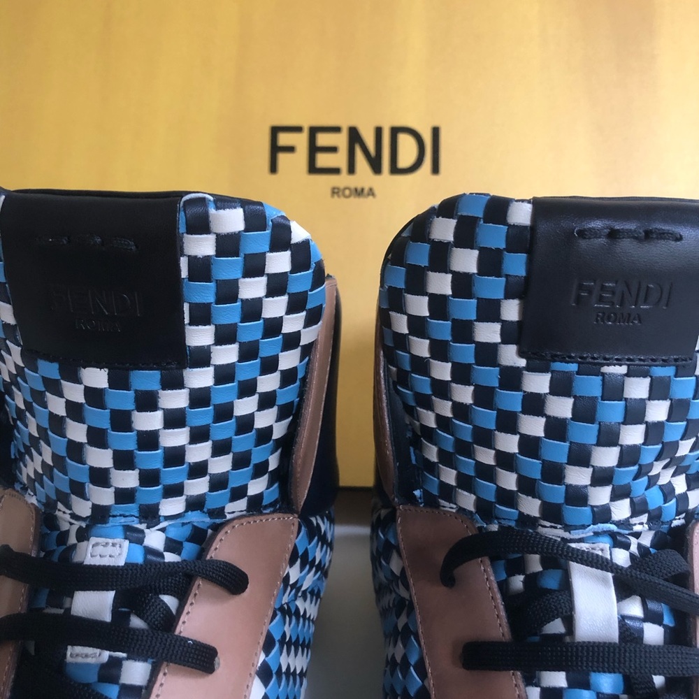 FENDI Multicolor Woven Leather High Top Sneakers - Picture 4 of 8